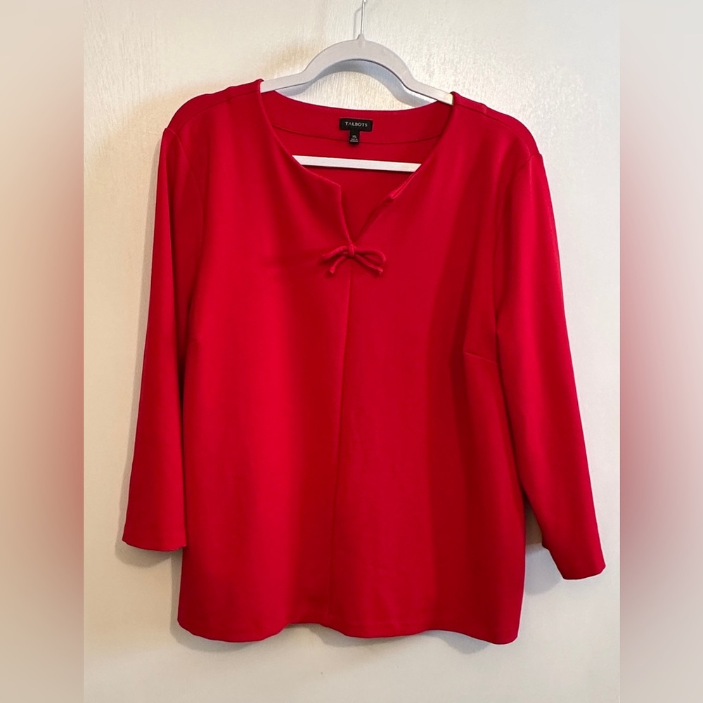 Talbots Red 3/4 Sleeve Shirt with Bow, Size XL